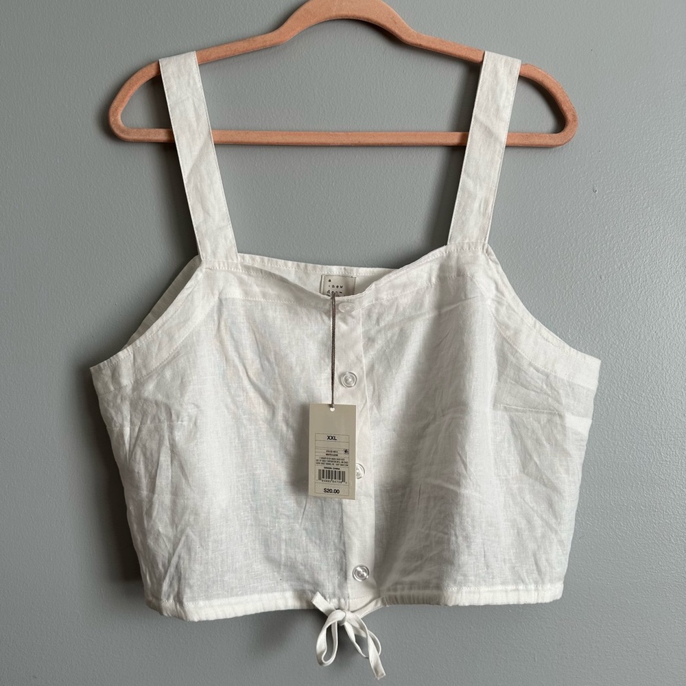 NWT | white linen cropped tie front tank top - Picture 2 of 3